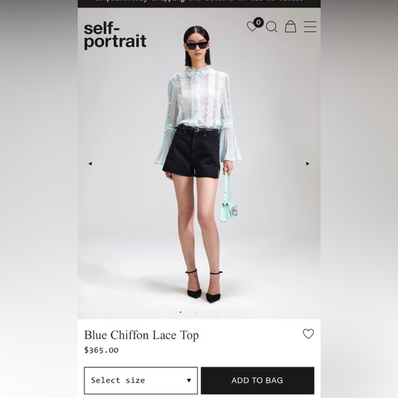 Self Portrait Blue Chiffon Lace Top - Picture 1 of 4